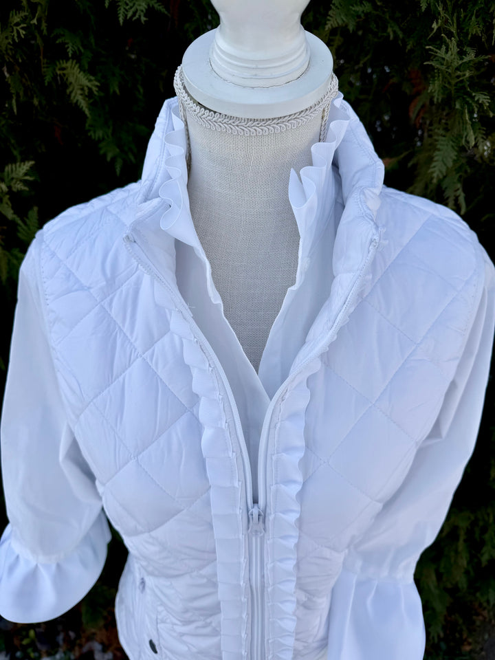 Maggie May Quilted Ruffle Vest - White w White Ribbon (MMQ12)