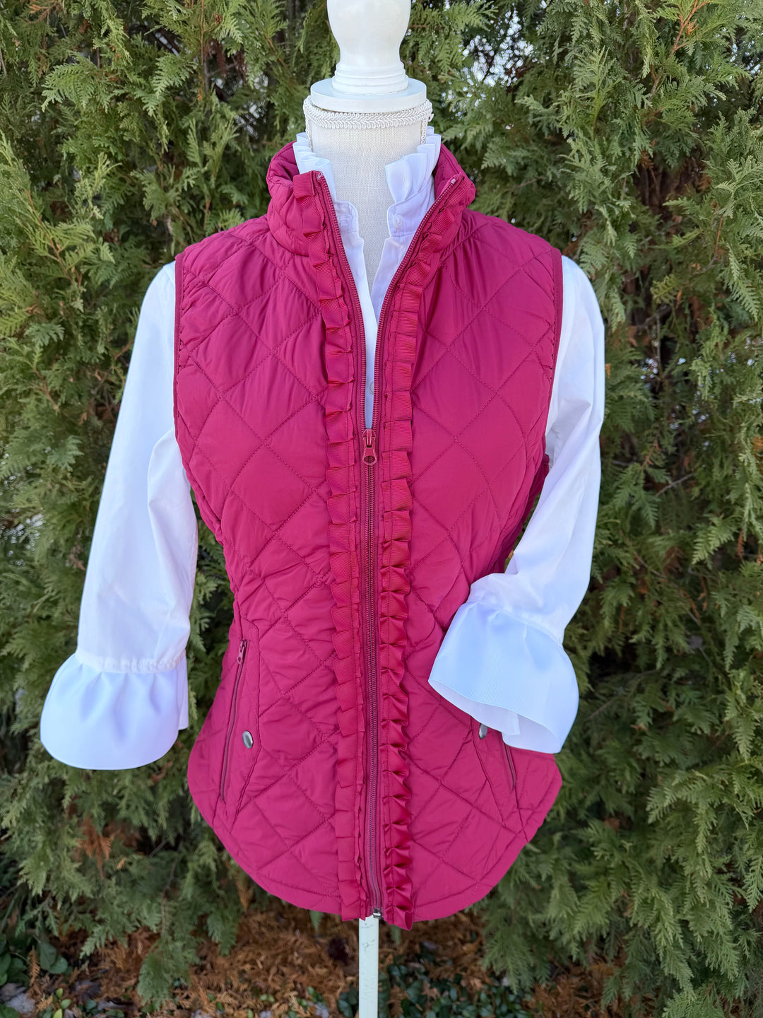 Maggie May Quilted Ruffle Vest - Maroon w Maroon Ribbon (MMQ11)