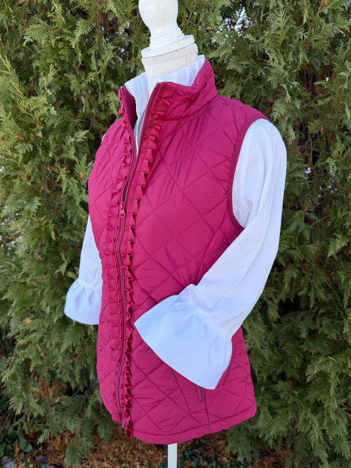 Maggie May Quilted Ruffle Vest - Maroon w Maroon Ribbon (MMQ11)