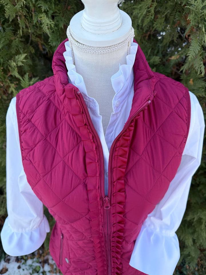 Maggie May Quilted Ruffle Vest - Maroon w Maroon Ribbon (MMQ11)