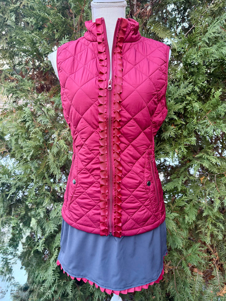 Maggie May Quilted Ruffle Vest - Maroon w Maroon Ribbon (MMQ11)