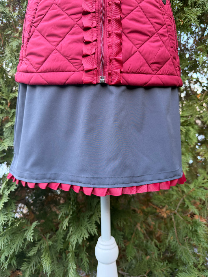 Violet Ruffle Skort - Grey w Maroon Ruffle Ribbon (Skort13)