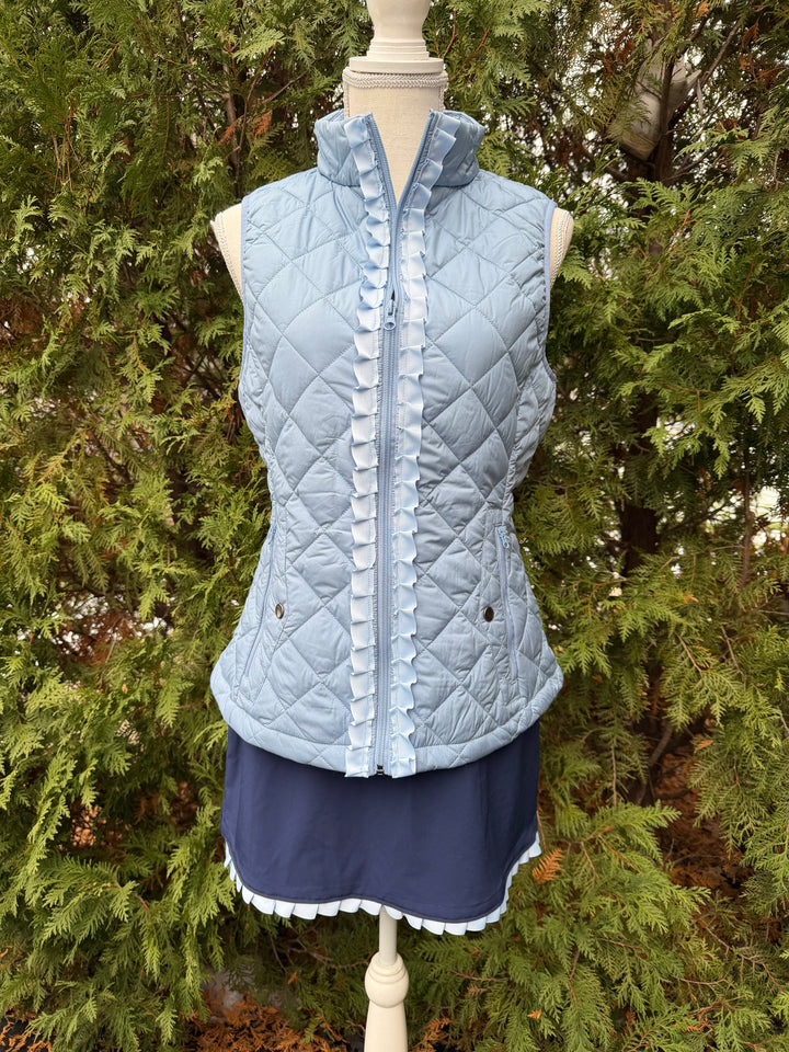 Maggie May Quilted Ruffle Vest - Dusty Blue w Dusty Blue Ribbon (MMQ10)