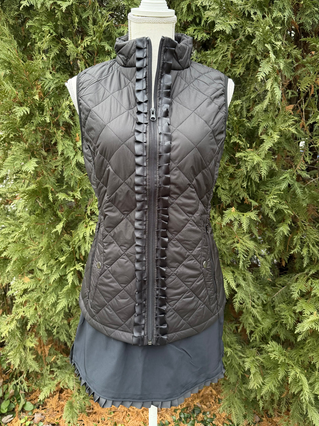 Maggie May Quilted Ruffle Vest - Black w Black Ribbon (MMQ08)