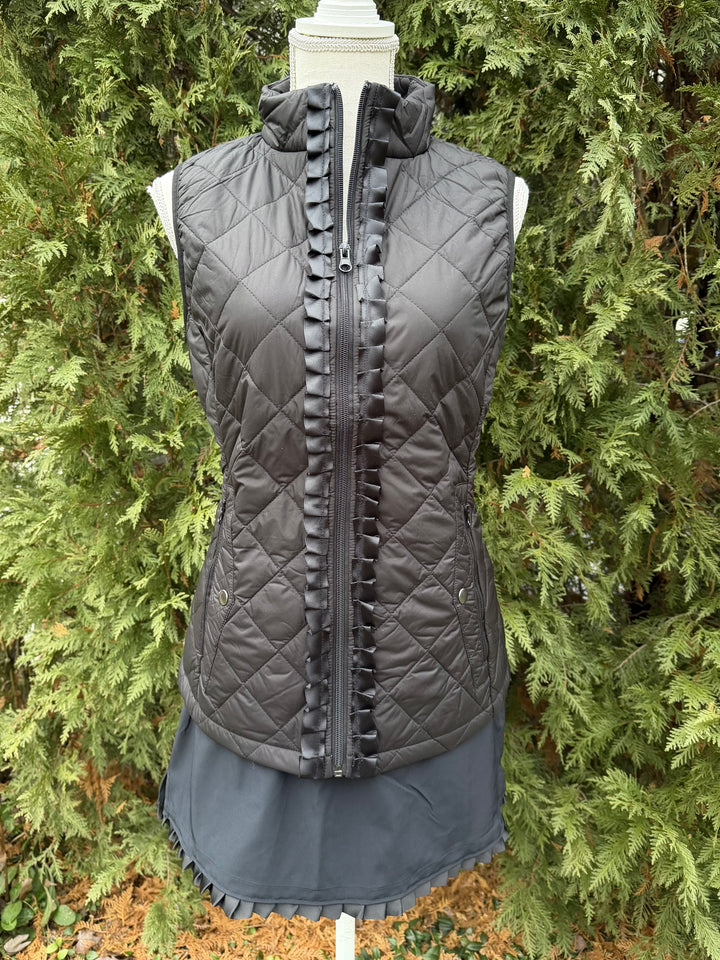 Maggie May Quilted Ruffle Vest - Black w Black Ribbon (MMQ08)