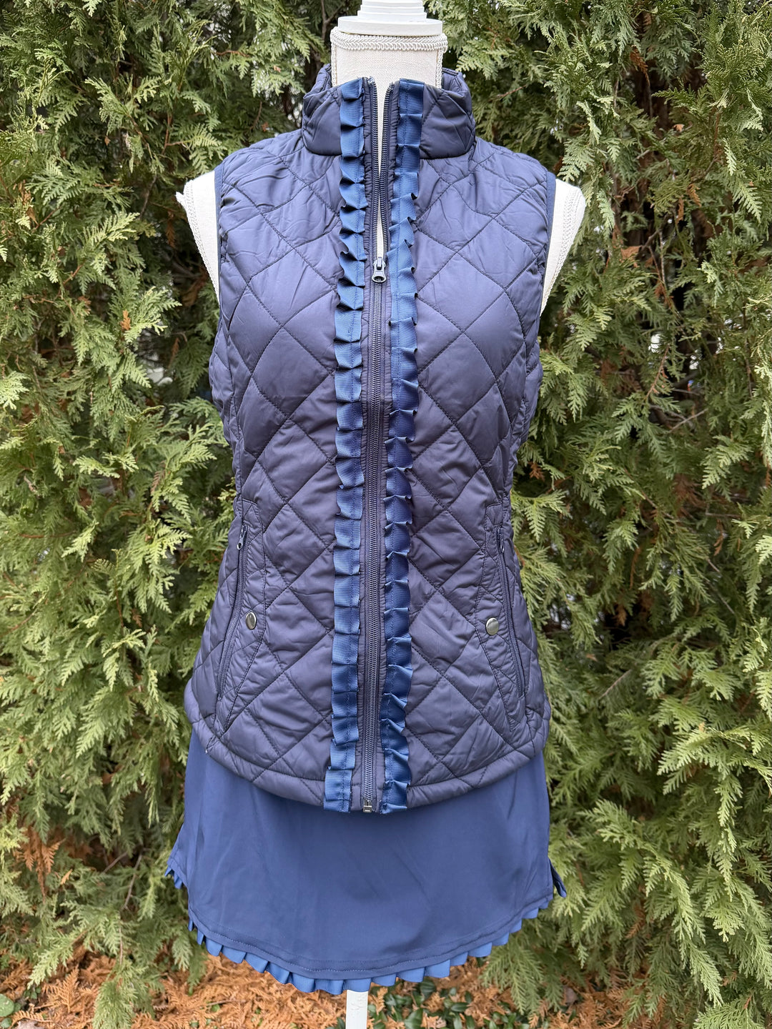 Maggie May Quilted Ruffle Vest - Navy w Navy Ribbon (MMQ07)