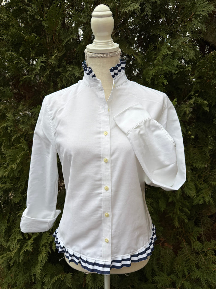 Mary Tyler Moore Ribbon Untucked Oxford  - White w Navy & White Ribbon (MTM04)