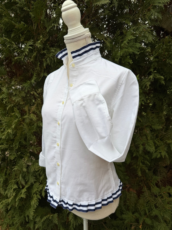 Mary Tyler Moore Ribbon Untucked Oxford  - White w Navy & White Ribbon (MTM04)