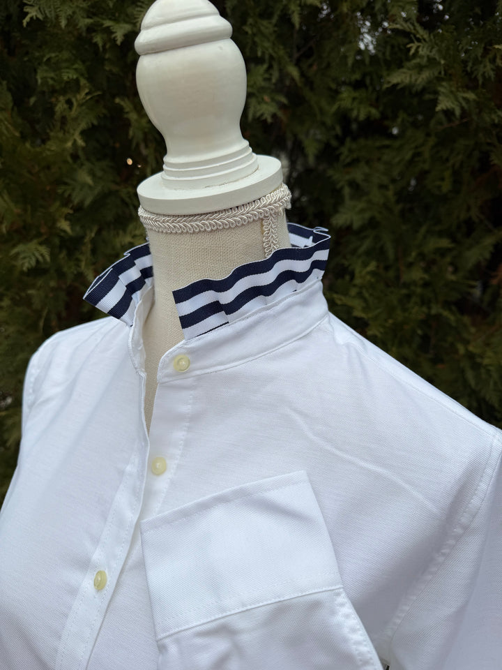 Mary Tyler Moore Ribbon Untucked Oxford  - White w Navy & White Ribbon (MTM04)
