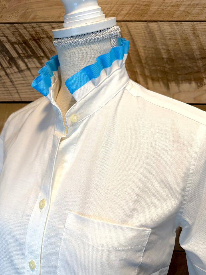GAME DAY Ellie SS Ruffle Oxford - White w Lt. Blue & White Stripe Ribbon (GDE09)