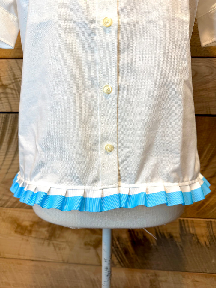 GAME DAY Ellie SS Ruffle Oxford - White w Lt. Blue & White Stripe Ribbon (GDE09)