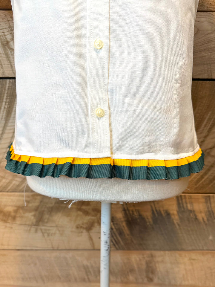 GAME DAY Ellie SS Ruffle Oxford - White w Green & Gold Stripe Ribbon (GDE08)
