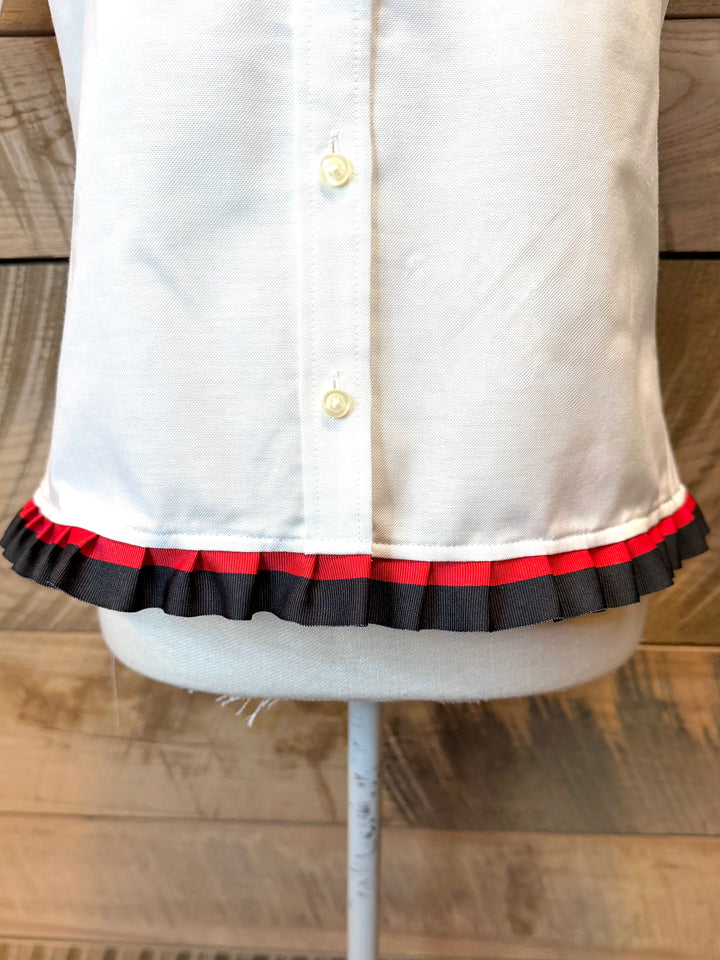 GAME DAY Ellie SS Ruffle Oxford - White w Black & Red Stripe Ribbon (GDE04)