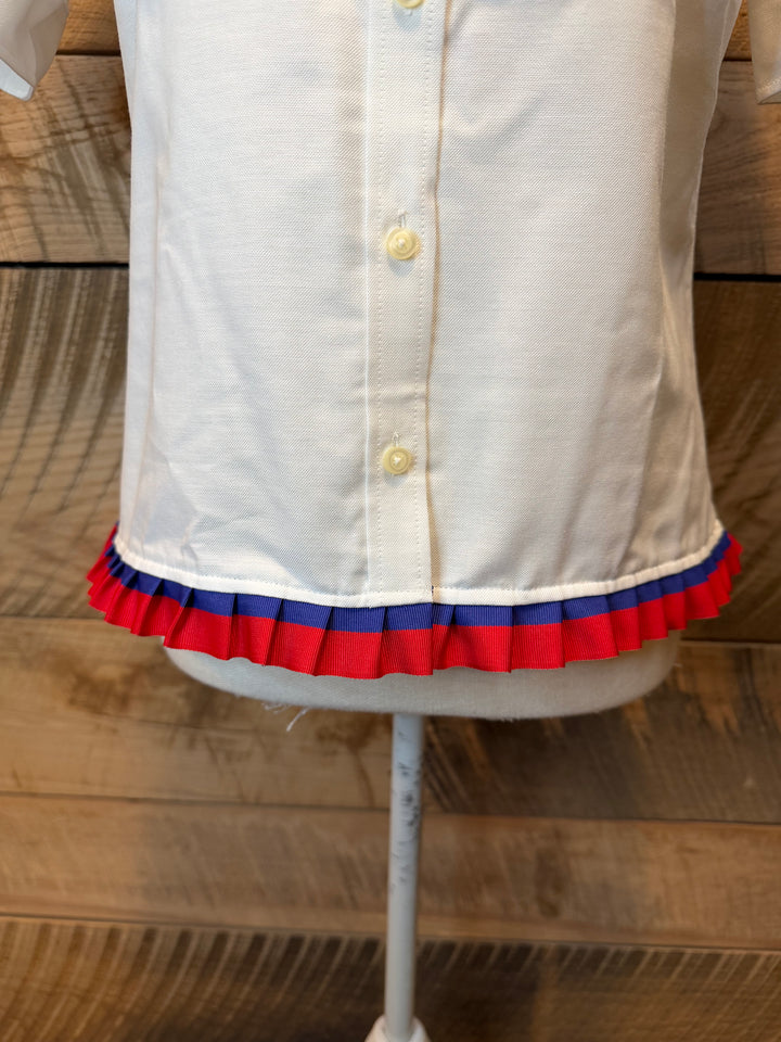 GAME DAY Ellie SS Ruffle Oxford - White w Red & Royal Blue Stripe Ribbon (GDE01)