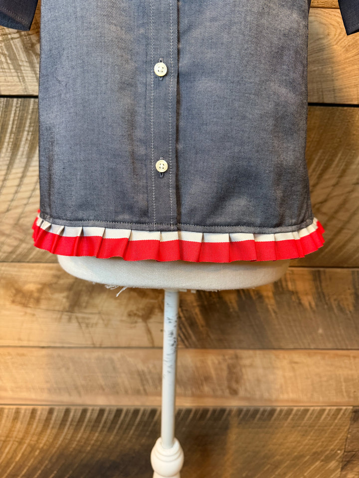 GAME DAY Ellie SS Ruffle Oxford - Black w Red & Grey Stripe Ribbon (GDE03)