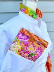 Beth Bell Sleeve - White w/Pink Floral & Orange Lattice (LB44)