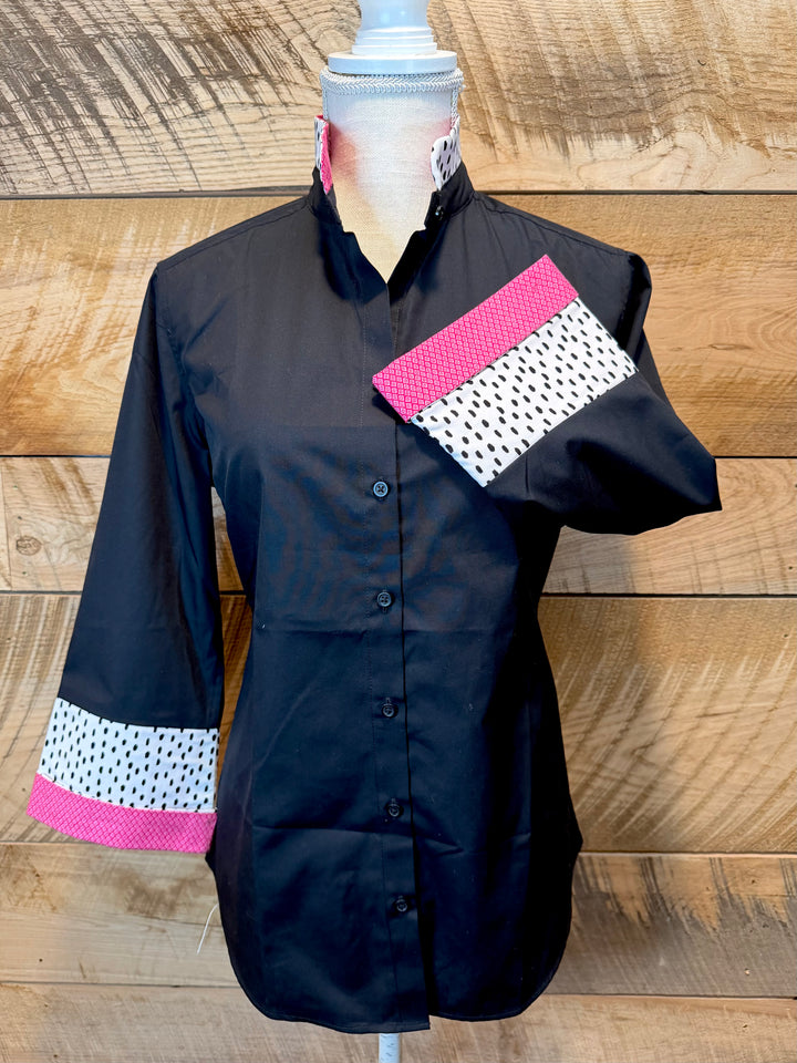 Beth Bell Sleeve - Black w Rain Dots & Pink Mini Trellis (LB58)