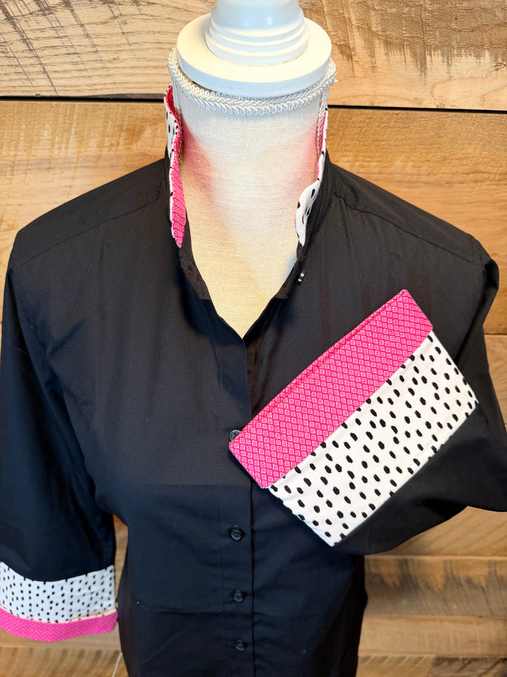 Beth Bell Sleeve - Black w Rain Dots & Pink Mini Trellis (LB58)
