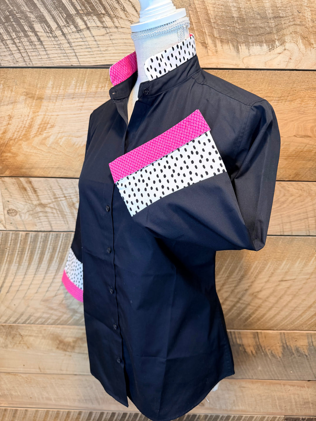 Beth Bell Sleeve - Black w Rain Dots & Pink Mini Trellis (LB58)
