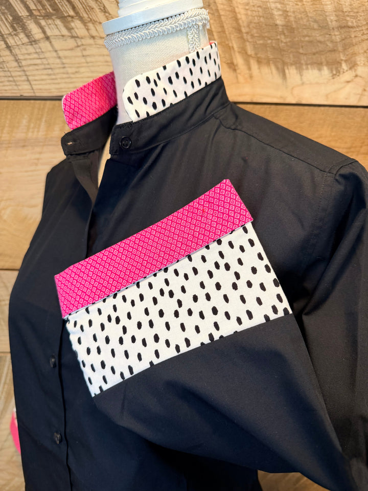 Beth Bell Sleeve - Black w Rain Dots & Pink Mini Trellis (LB58)