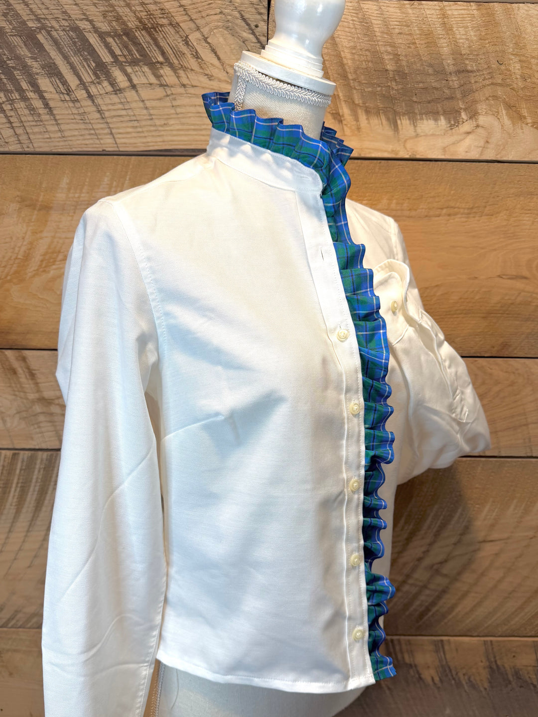 Sophia Ribbon Untucked Oxford - White w Blue & Green Plaid Ribbon (SPH04)