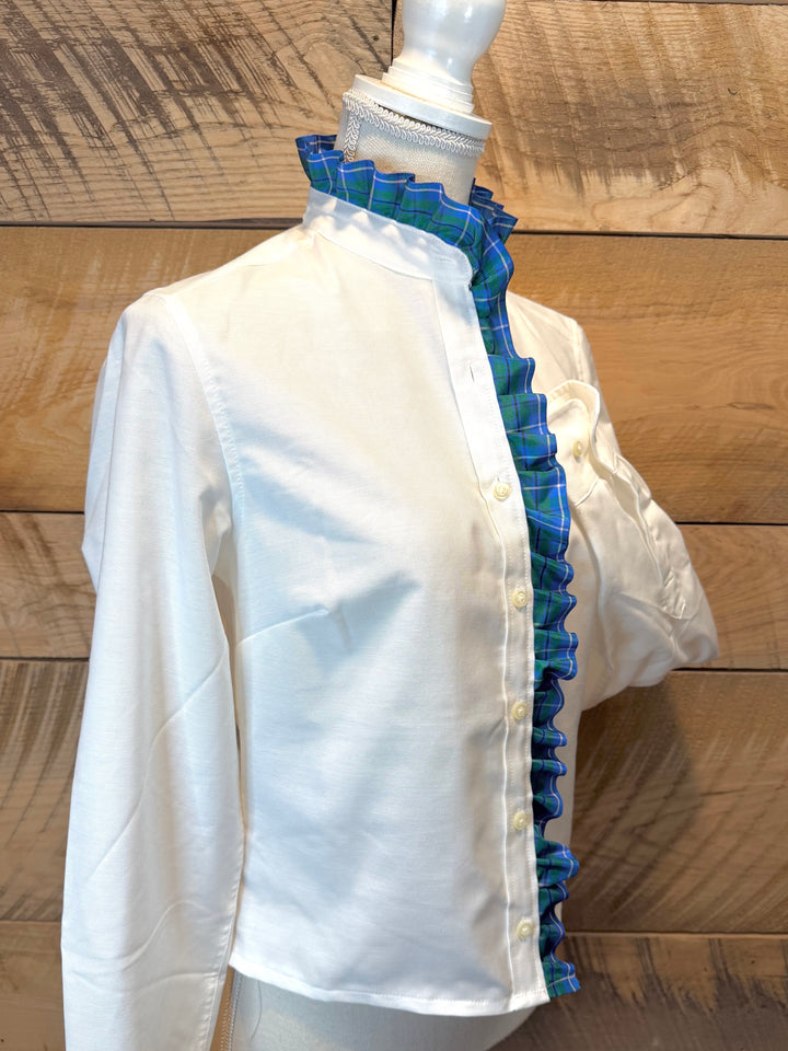 Sophia Ribbon Untucked Oxford - White w Blue & Green Plaid Ribbon (SPH04)