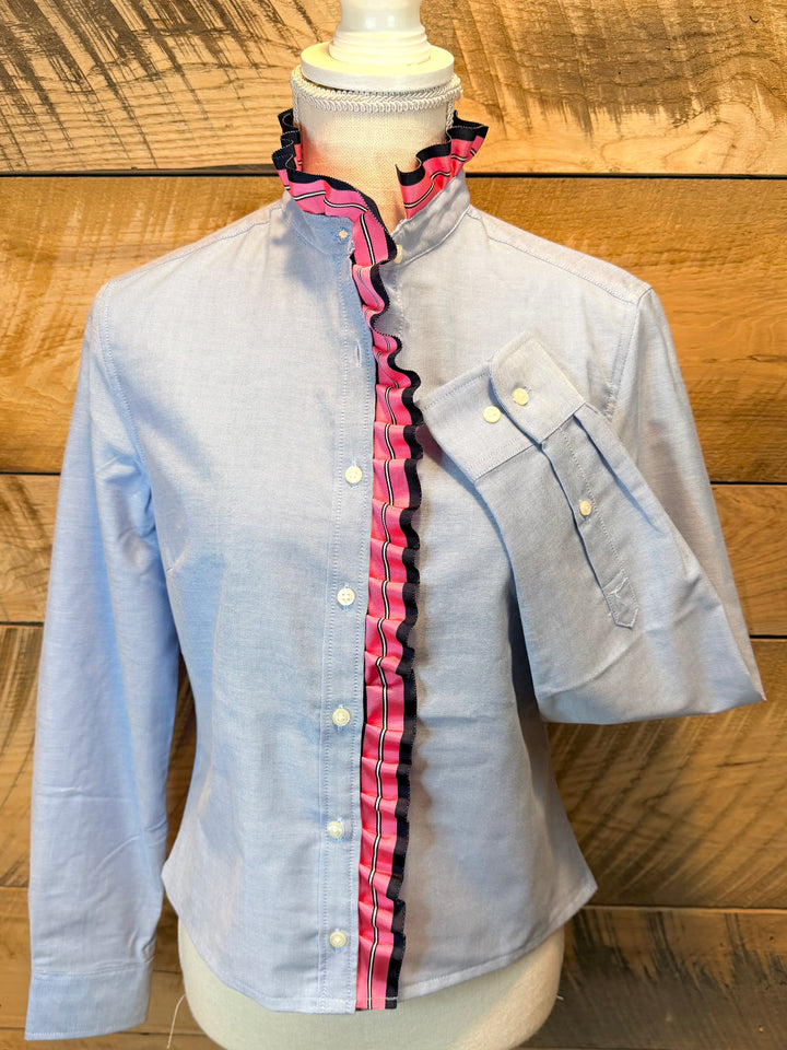 Sophia Ribbon Untucked Oxford - Blue w Navy & Pink Stripe Ribbon (SPH05)