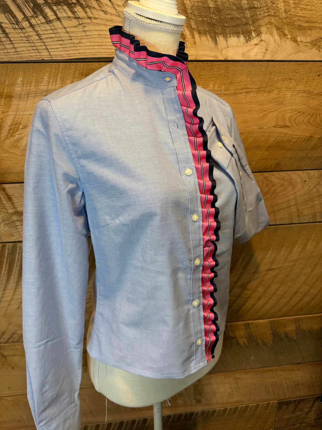 Sophia Ribbon Untucked Oxford - Blue w Navy & Pink Stripe Ribbon (SPH05)