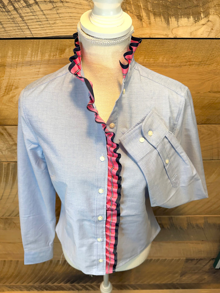 Sophia Ribbon Untucked Oxford - Blue w Navy & Pink Stripe Ribbon (SPH05)