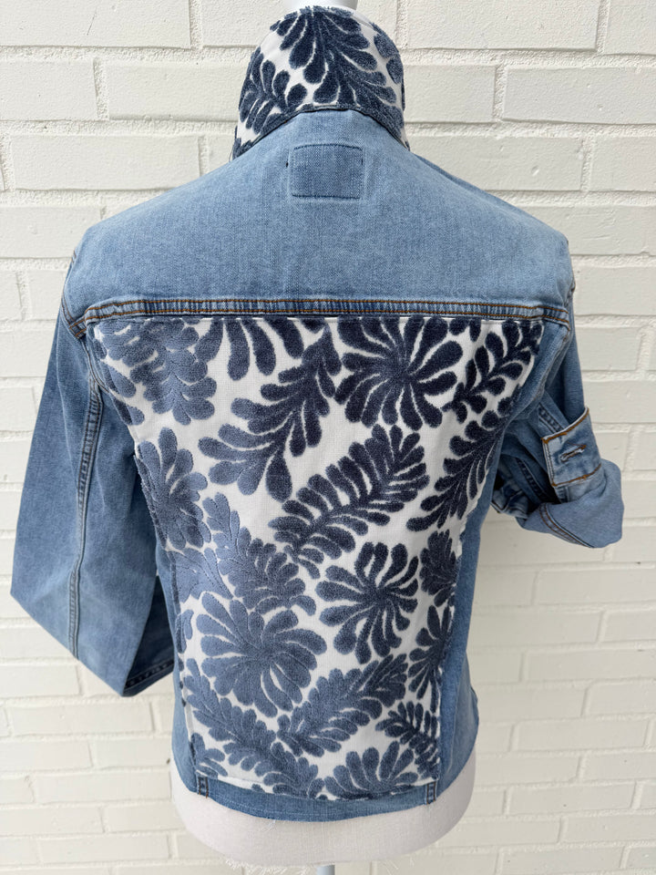 Stevie Denim Jacket - Denim w Blue Velvet Fern Fronds (ST16)