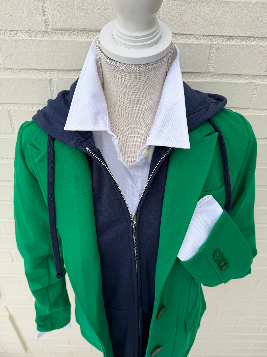 Tracey Hooded Blazer - Green w Navy (HB06)
