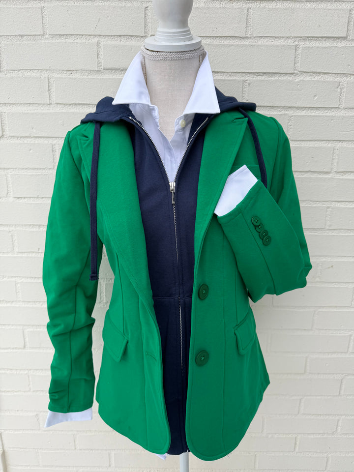 Tracey Hooded Blazer - Green w Navy (HB06)