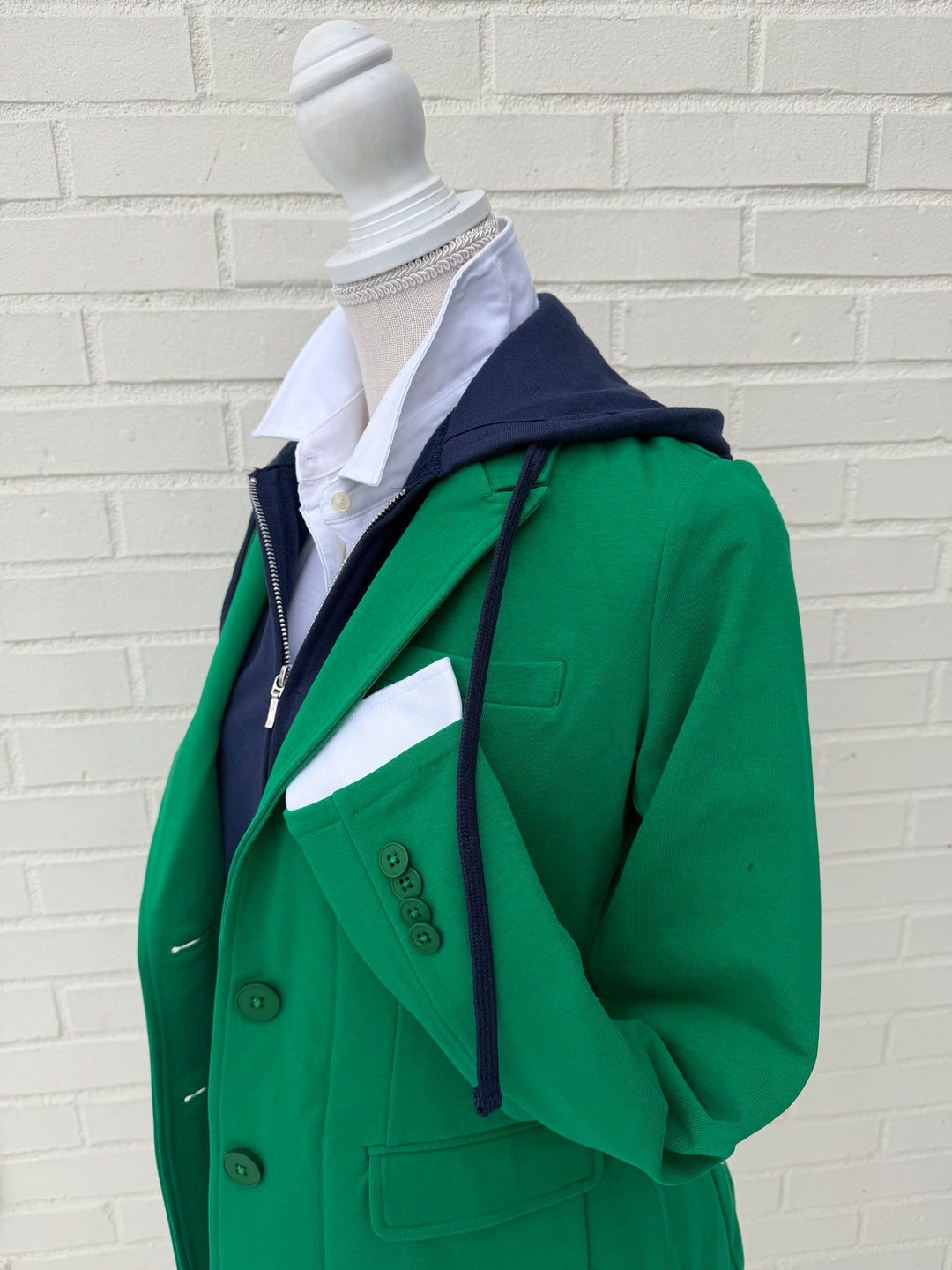 Tracey Hooded Blazer - Green w Navy (HB06)
