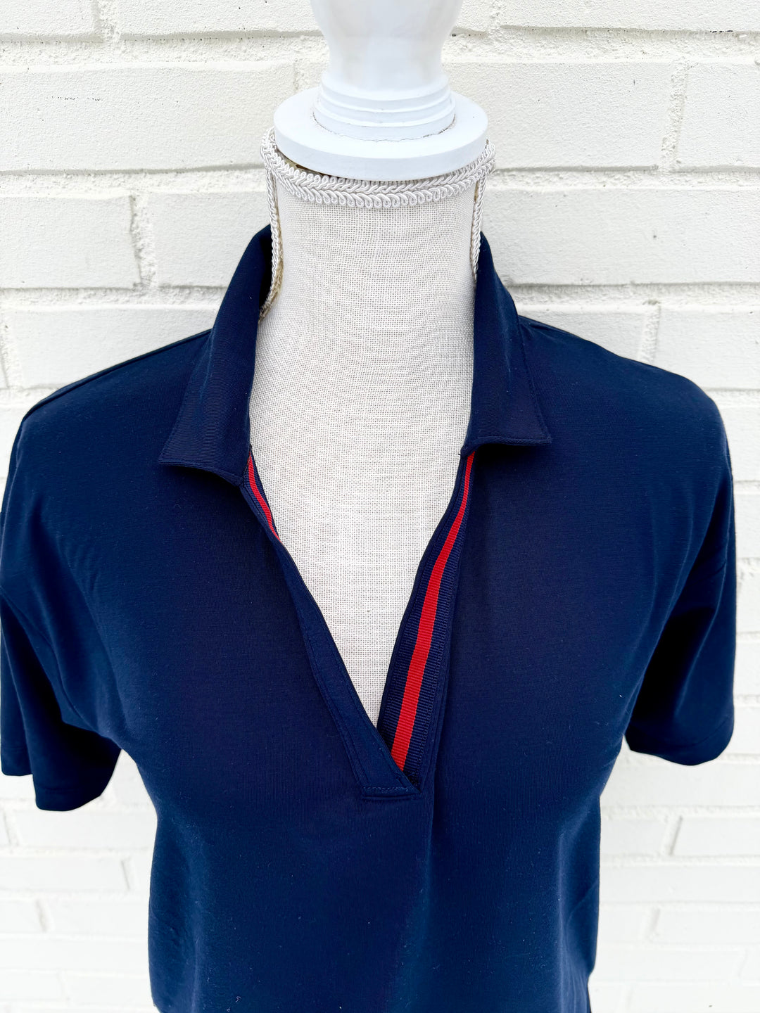 Rose Polo - Navy w Navy & Red Stripe Ribbon (Rose4)