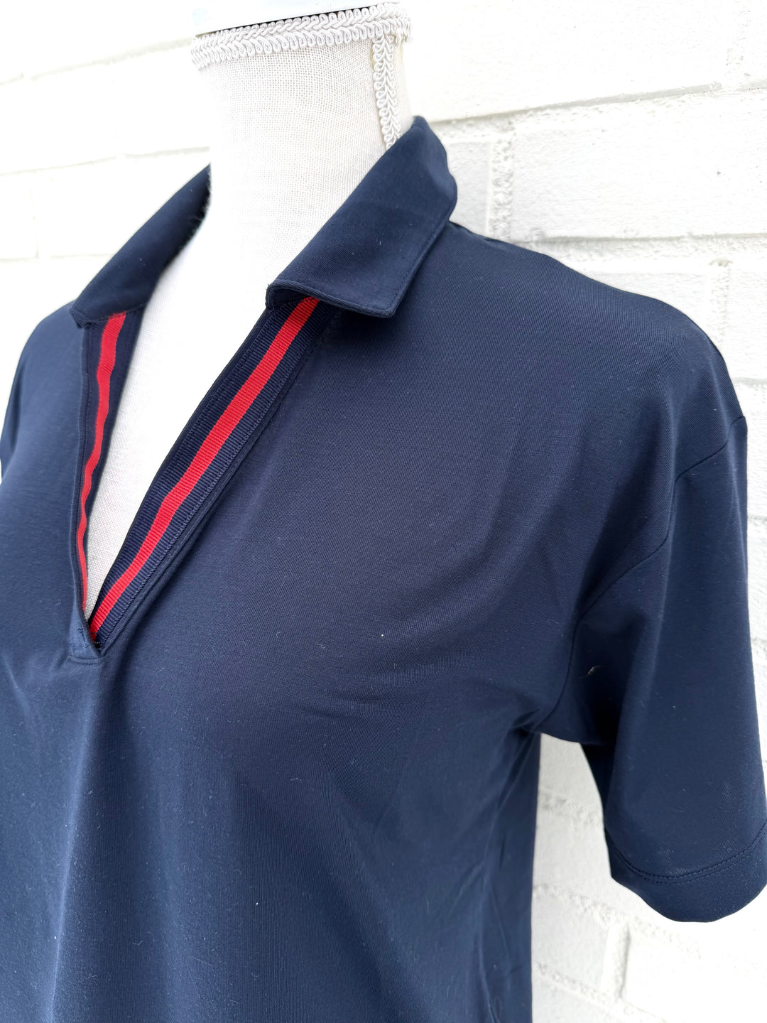 Rose Polo - Navy w Navy & Red Stripe Ribbon (Rose4)