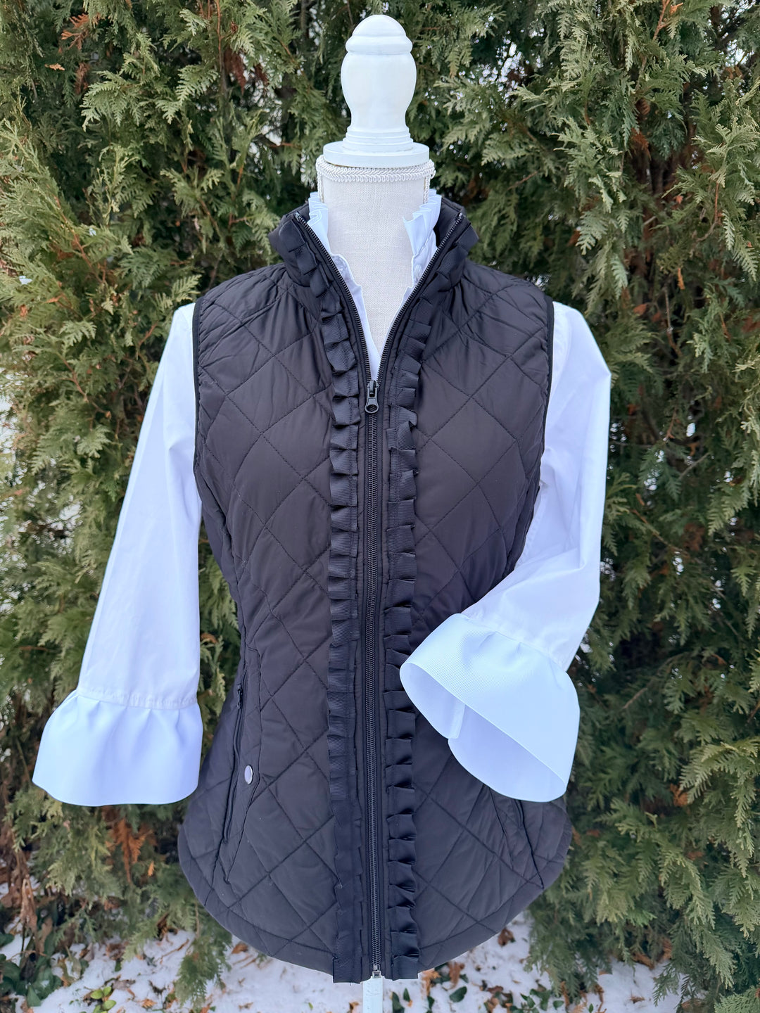 Maggie May Quilted Ruffle Vest - Black w Black Ribbon (MMQ08)