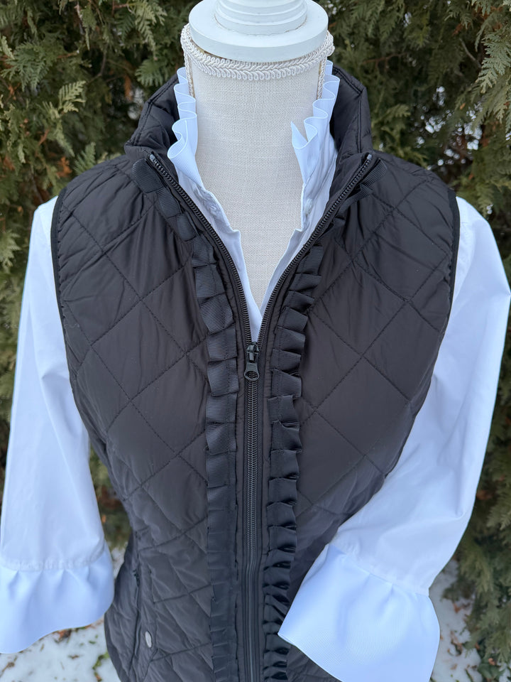 Maggie May Quilted Ruffle Vest - Black w Black Ribbon (MMQ08)