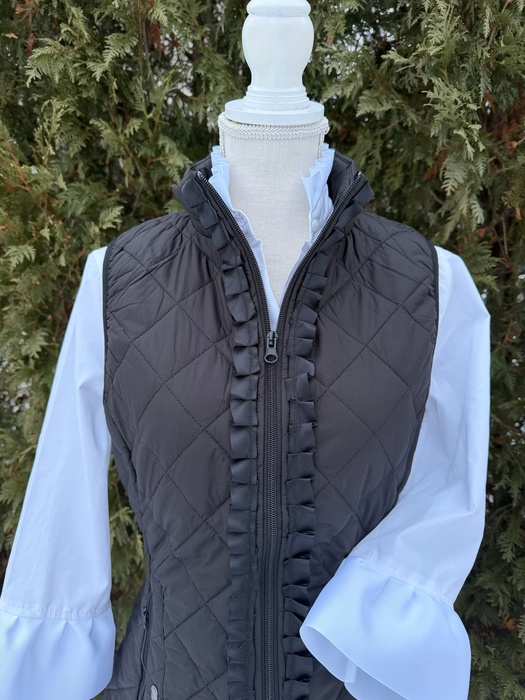 Maggie May Quilted Ruffle Vest - Black w Black Ribbon (MMQ08)