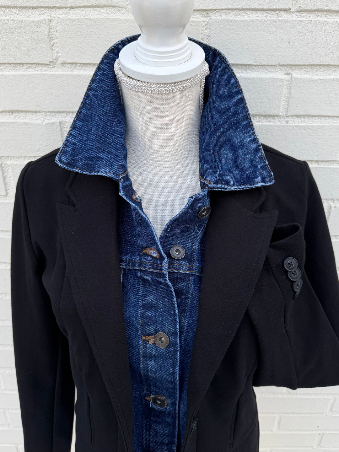 Lucy Knit Denim Blazer - Black w Blue Denim (Lucy05)