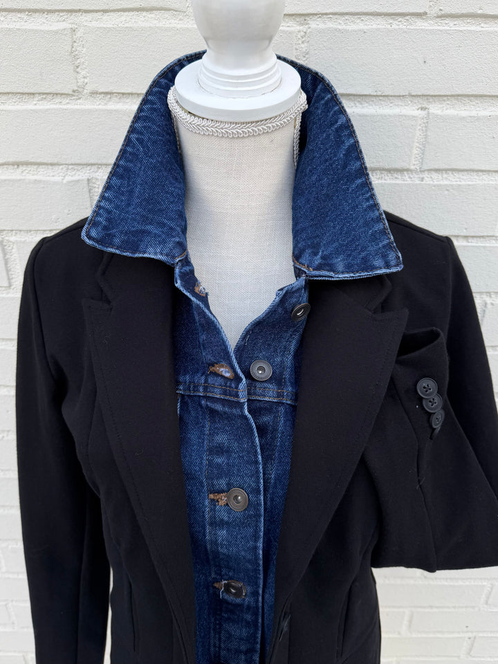 Lucy Knit Denim Blazer - Black w Blue Denim (Lucy05)