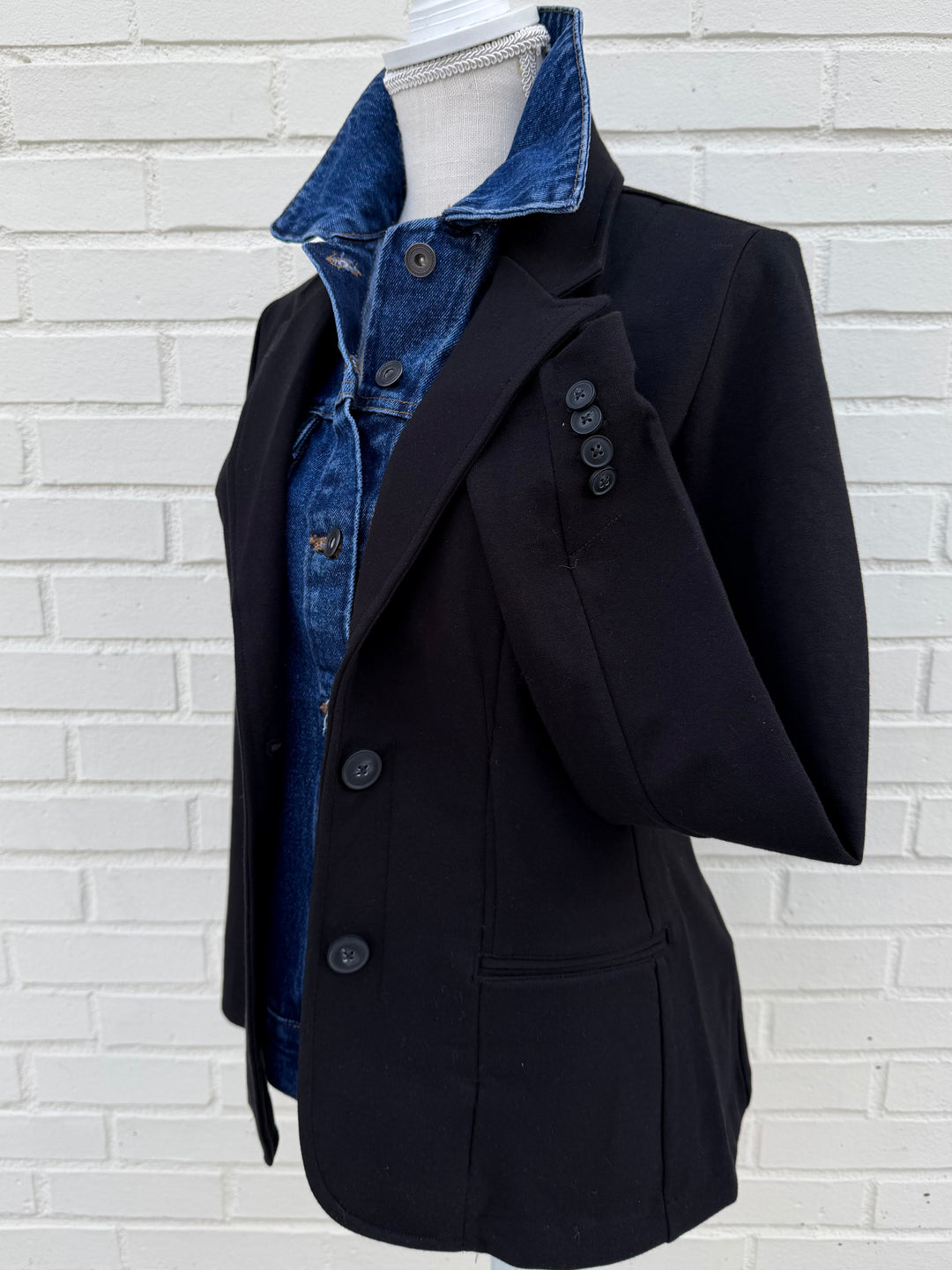 Lucy Knit Denim Blazer - Black w Blue Denim (Lucy05)