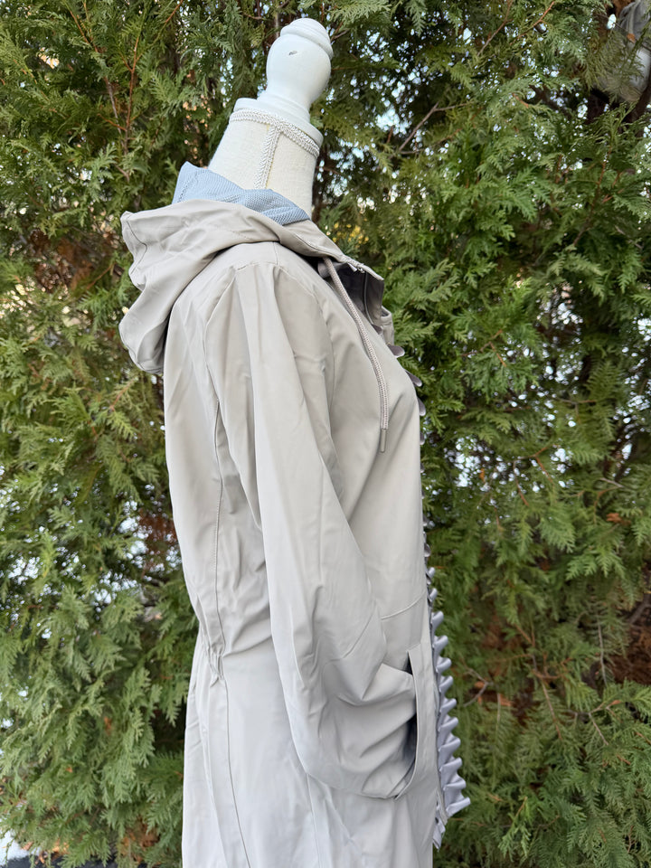 Kelly Hooded Rain Coat - Khaki w Silver Ruffle Ribbon (GK02)