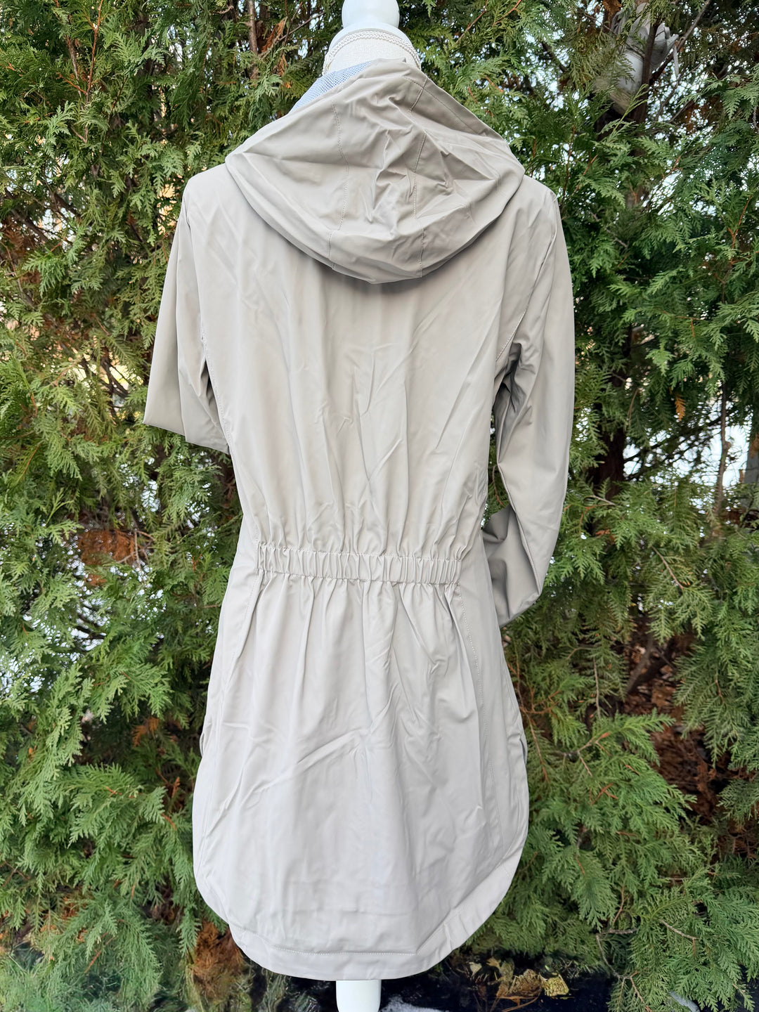 Kelly Hooded Rain Coat - Khaki w Silver Ruffle Ribbon (GK02)