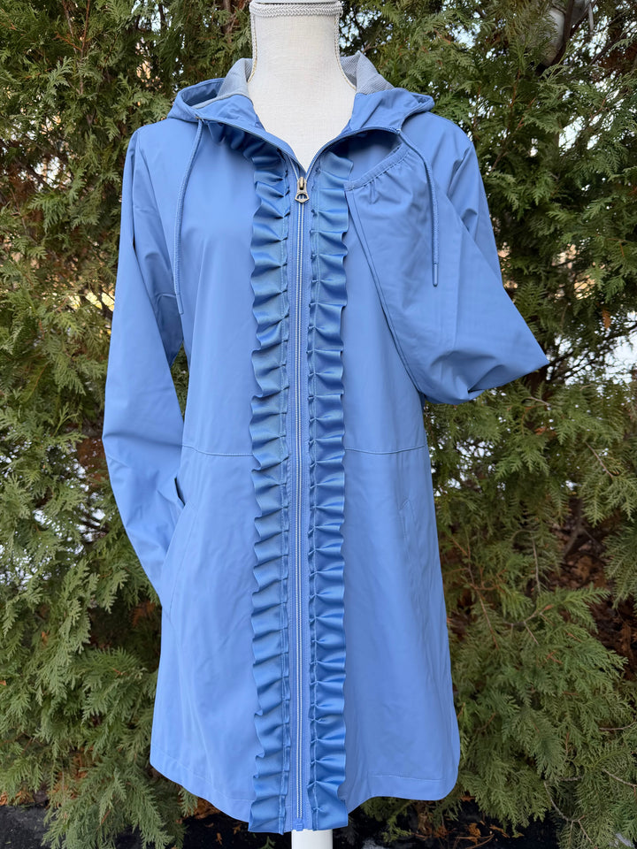 Kelly Hooded Rain Coat - Light Blue w Light Blue Ruffle Ribbon (GK01)