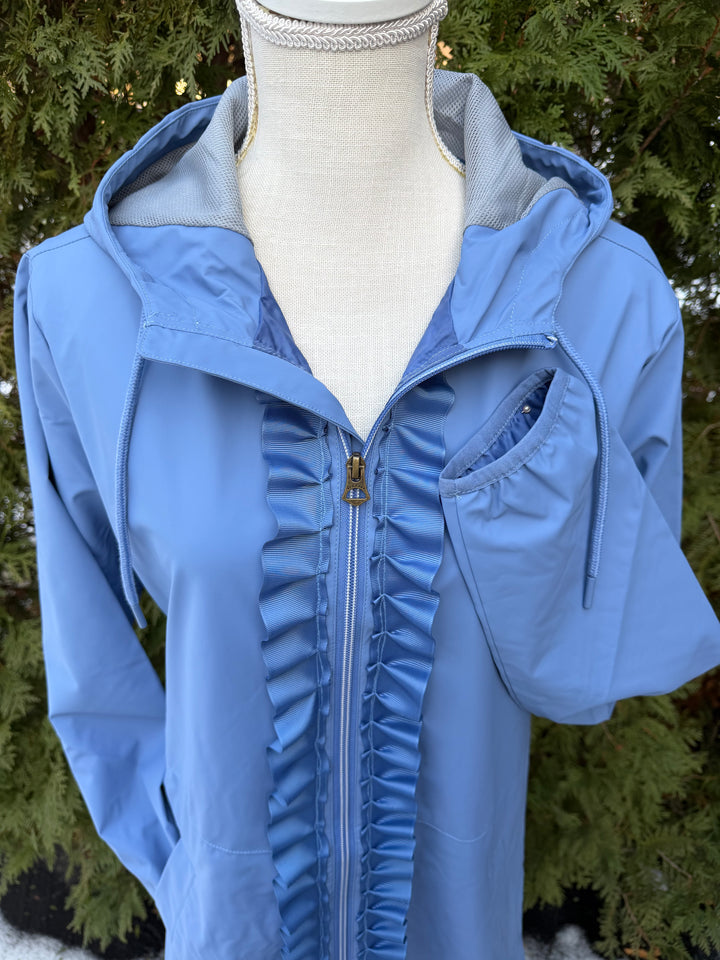 Kelly Hooded Rain Coat - Light Blue w Light Blue Ruffle Ribbon (GK01)