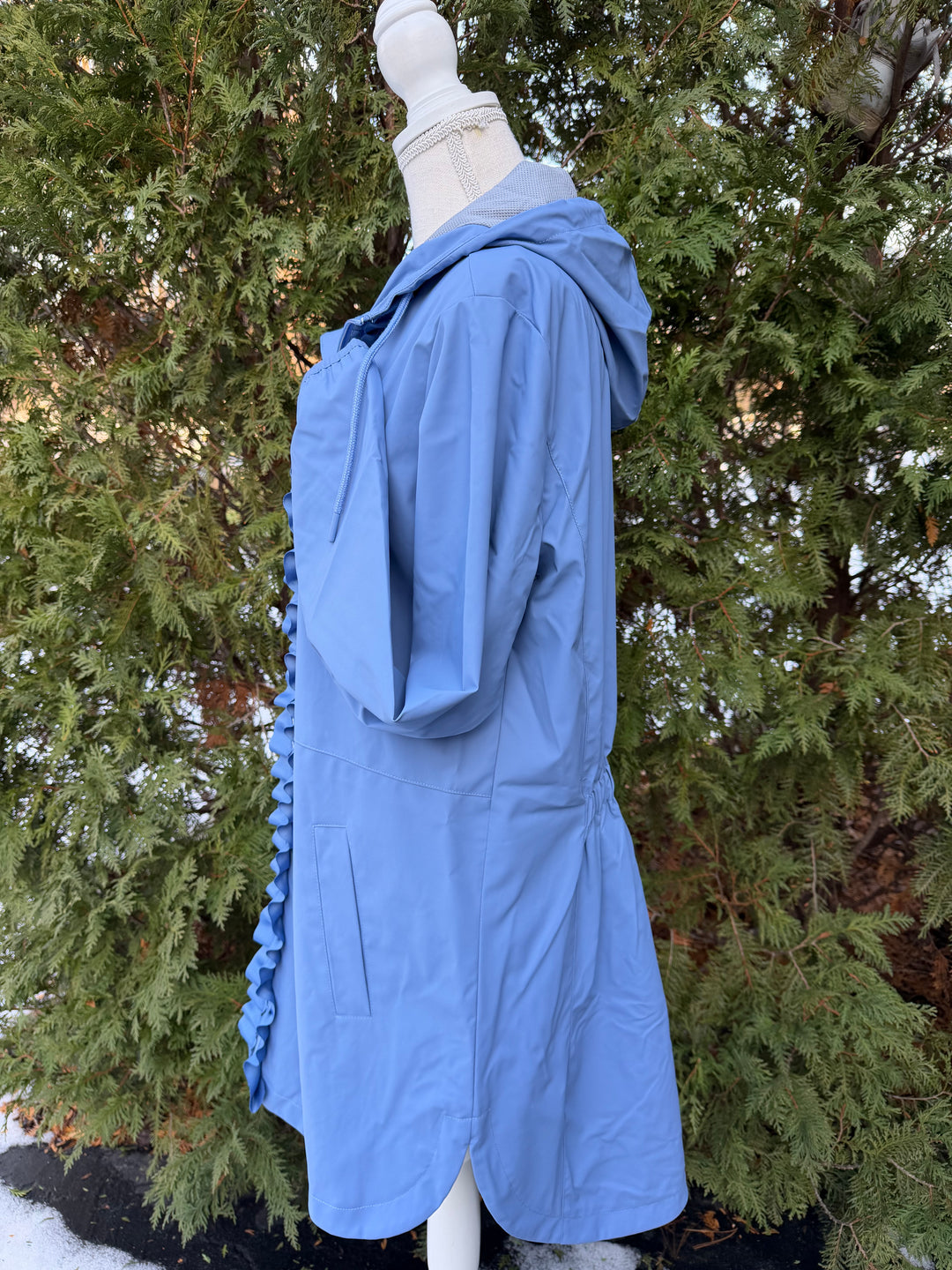 Kelly Hooded Rain Coat - Light Blue w Light Blue Ruffle Ribbon (GK01)