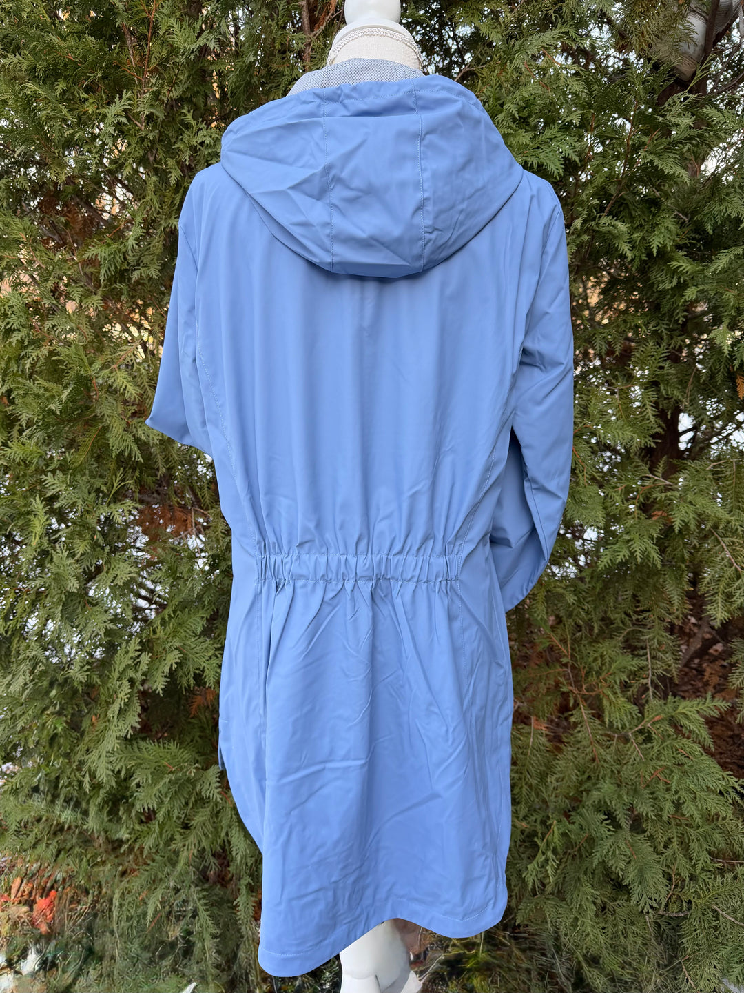 Kelly Hooded Rain Coat - Light Blue w Light Blue Ruffle Ribbon (GK01)