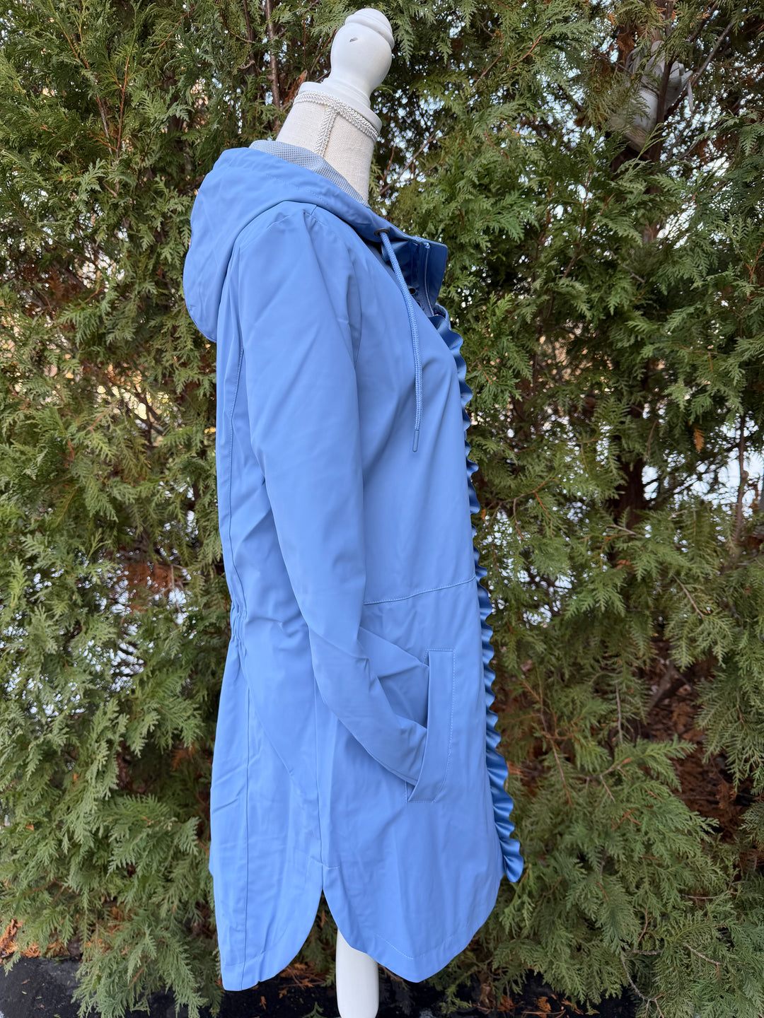 Kelly Hooded Rain Coat - Light Blue w Light Blue Ruffle Ribbon (GK01)