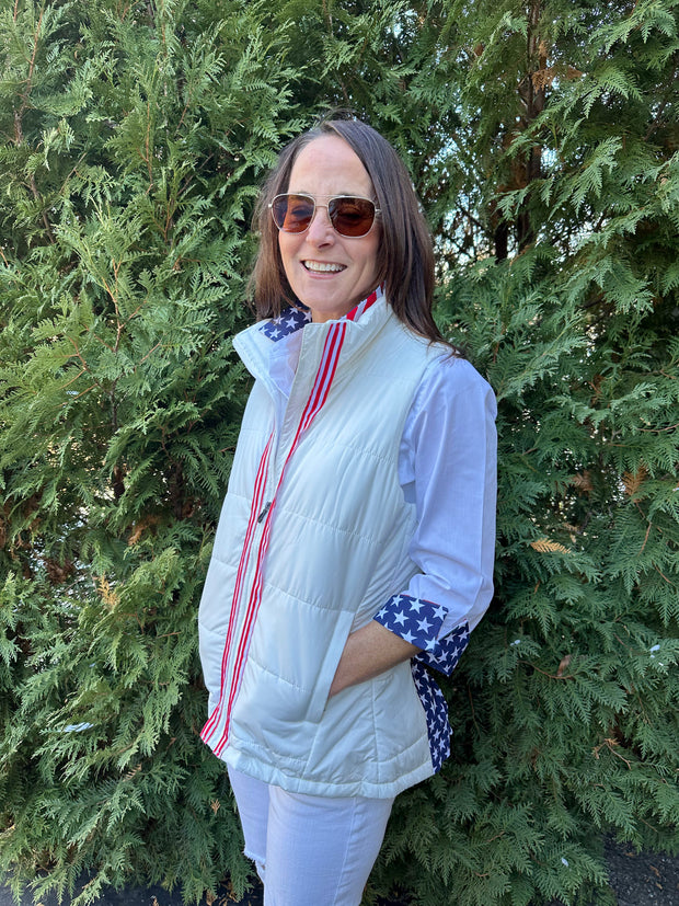 SALE - XS ONLY - Elizabeth 3/4 Sleeve Shirt w Stars & Stripes (3411) *FINAL SALE*