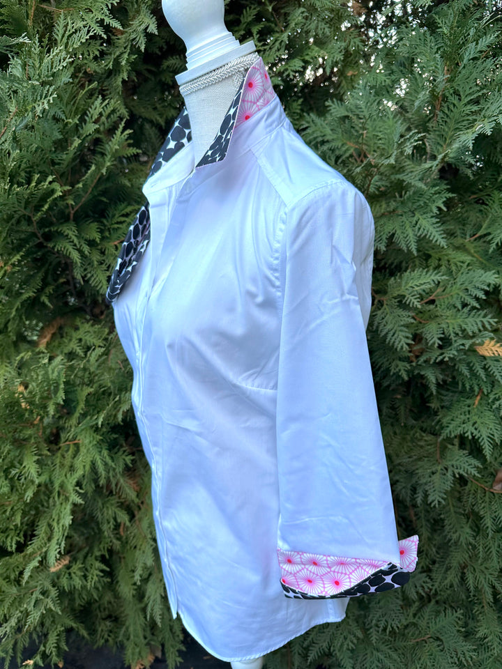 SALE - Elizabeth 3/4 Sleeve Shirt w Black Dots & Pink Geo (3409) *FINAL SALE*